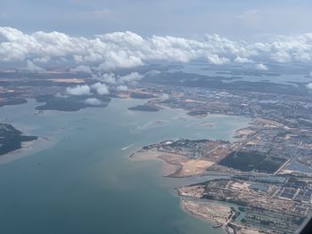 Aerial view of city against sky