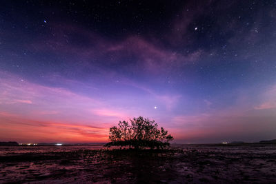 Scenic view of sea against sky at night