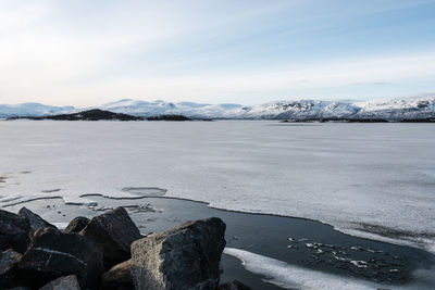 Scenic view of frozen lake against sky