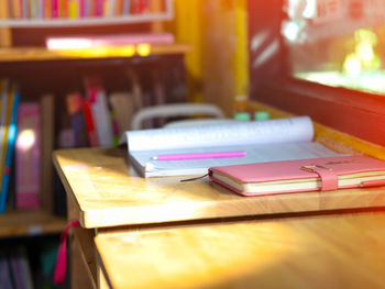Close-up of books on table