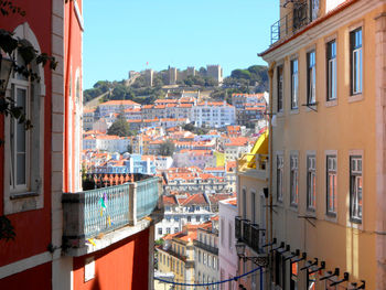 Buildings in town against sky