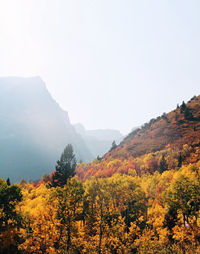 Scenic view of mountains against sky during autumn