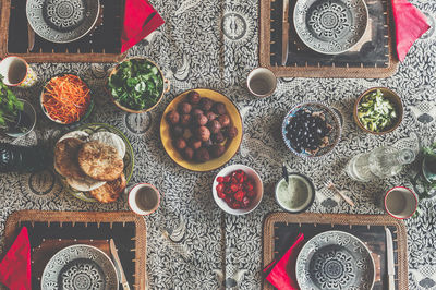 High angle view of food on table