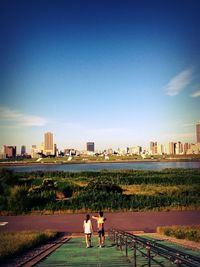 Cityscape against clear sky