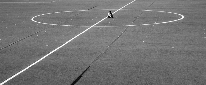 High angle view of football court