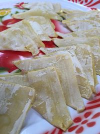 Close-up of chopped vegetables in plate