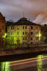 Illuminated buildings in city