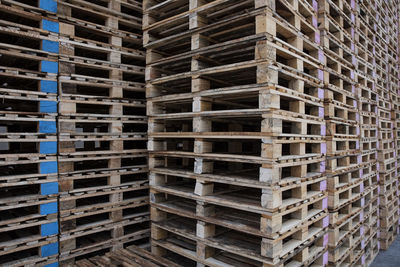 Stacks of pallets on factory yard