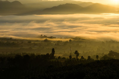 Scenic view of silhouette landscape against sky during sunset