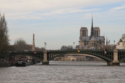 View of notre dame paris from the river seine