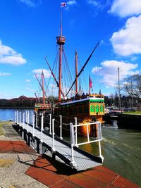 Bristol - the mathew  in the floating harbour against blue sky with clouds