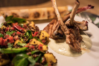 Close-up of served food in plate