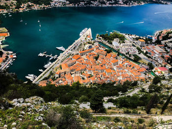 High angle view of buildings in city