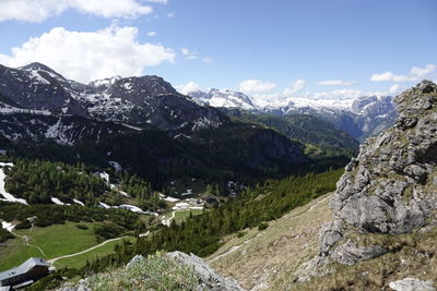 Scenic view of snowcapped mountains against sky