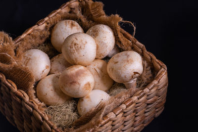 Close-up of mushrooms in basket