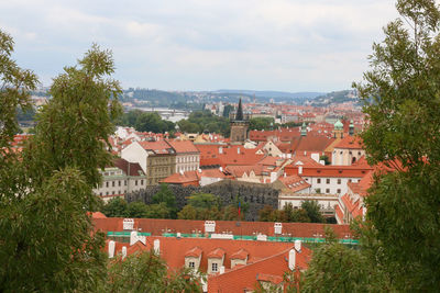 High angle view of townscape against sky