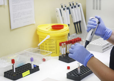 Cropped hands working in laboratory