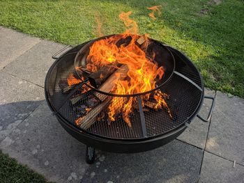 High angle view of fire on field