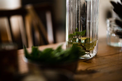 Close-up of drink in glass jar on table