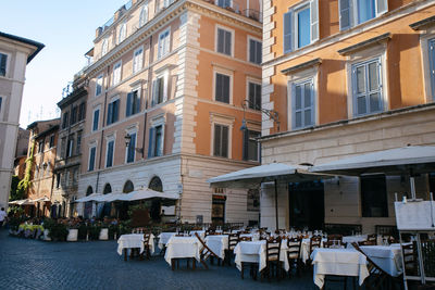 View of restaurant and buildings in city
