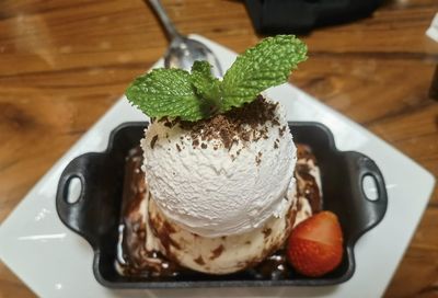 Close-up of ice cream in plate