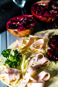 High angle view of meal served in plate