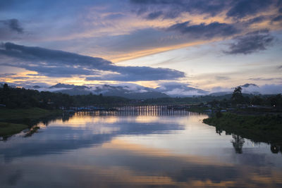 Scenic view of lake against sky during sunset