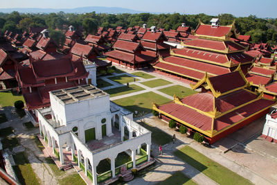 High angle view of buildings in city