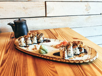 High angle view of breakfast on table