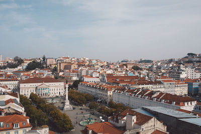 High angle view of townscape against sky