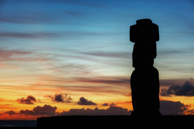 Silhouette statue against sky during sunset