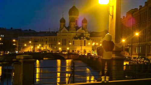 View of illuminated cathedral at night