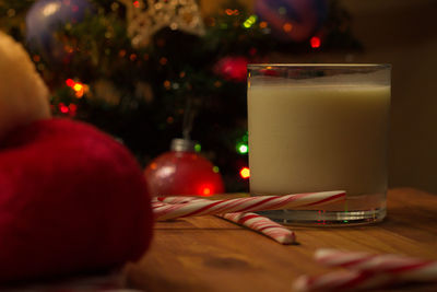 Close-up of christmas decoration on table