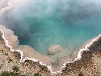 View into a vibrant hot spring pool in yellowstone national park