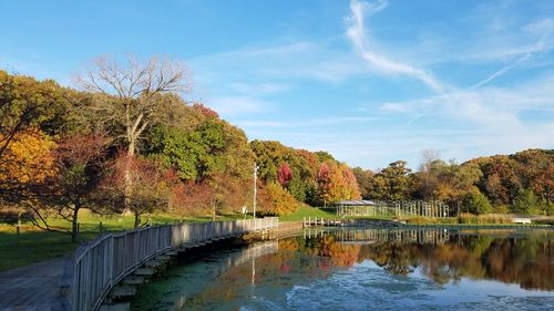 Scenic view of lake against sky during autumn