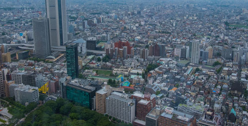 High angle view of city buildings