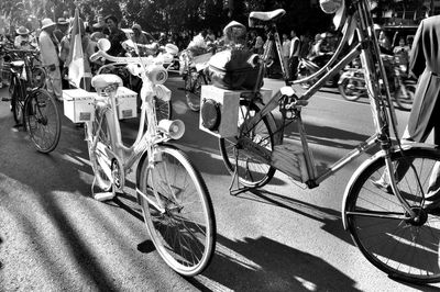 Bicycles on road in city