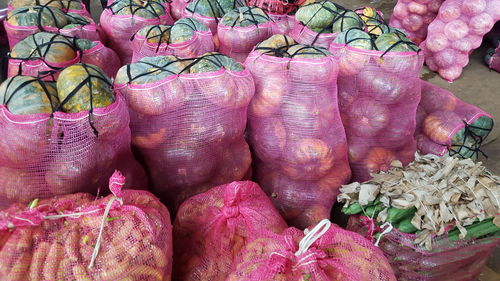 High angle view of vegetables for sale in market