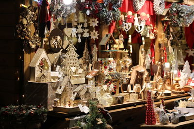 Close-up of christmas decoration in market for sale