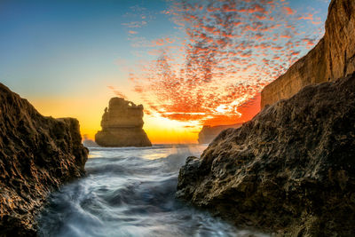 Scenic view of sea against sky during sunset