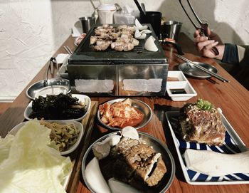 High angle view of food on table