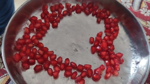 High angle view of cherries in bowl