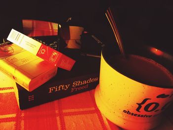 Close-up of books on table