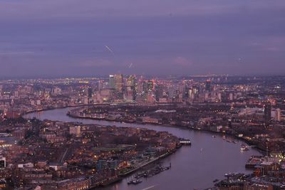 High angle view of city at waterfront