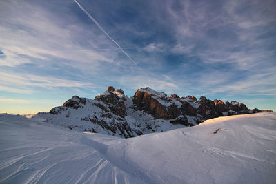 Pale di san martino. dolomites unesco italy. scenic view of snowcapped mountains against sky.