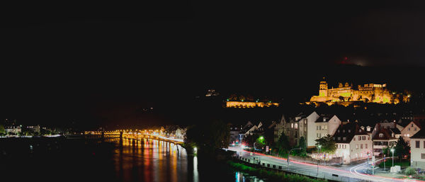 Illuminated buildings in city at night