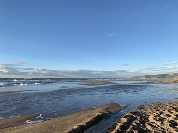 Scenic view of sea against blue sky