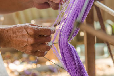 Close-up of hand holding purple