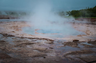 Smoke emitting from hot spring