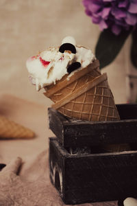 Close-up of ice cream on table